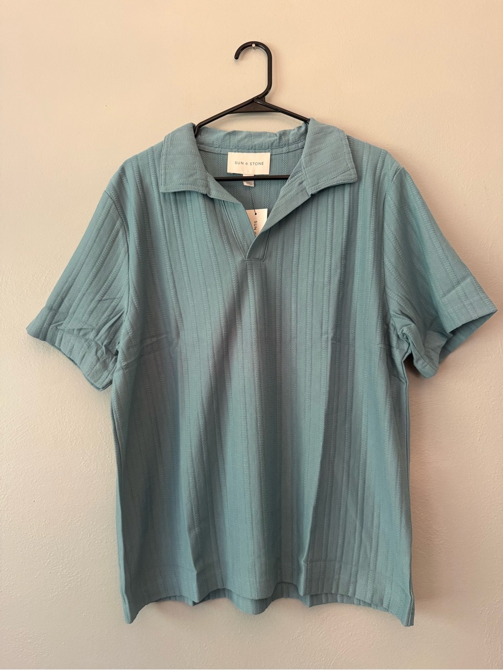 Sun + Stone Light Aqua Short-Sleeve Textured Polo